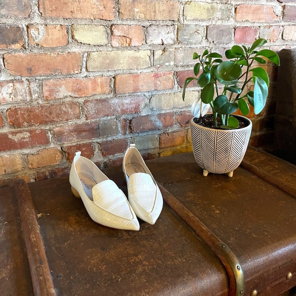 Jeffrey Campbell Viona-WD size 6 Vinny Pointed Toe Croc-Embossed Leather Loafer